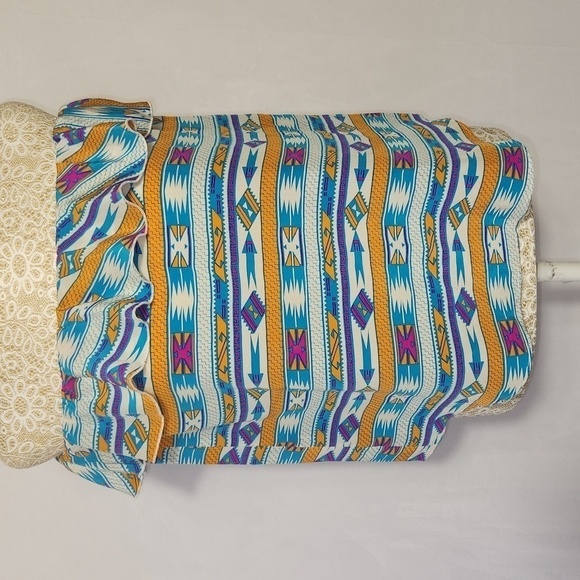 Amanda Uprichard Women's Size M 100% Silk Aztec Print Off Shoulder Ruffle Top - Picture 8 of 13